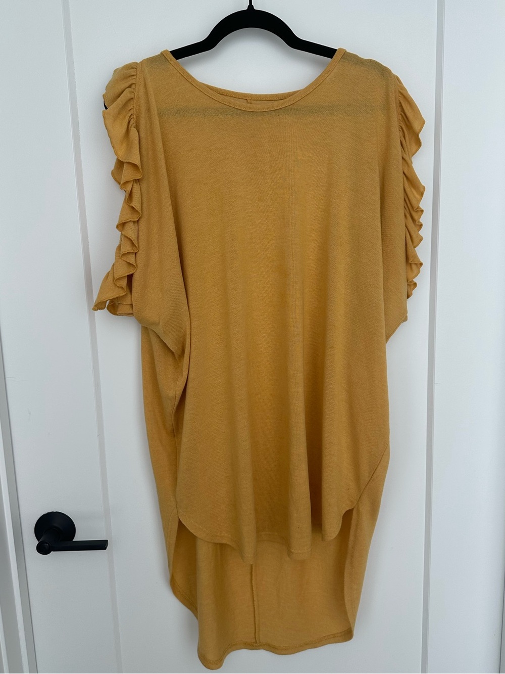 Mustard Yellow Ruffle Sleeve High-Low Tunic Top | XL | Boho Lightweight Knit